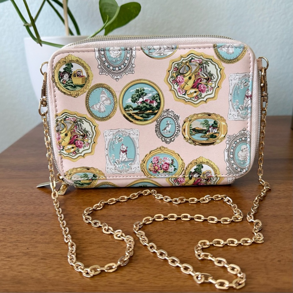 Paul & Joe Coquette Cats Pink Shoulder Bag with Removable Gold Chain Victorian